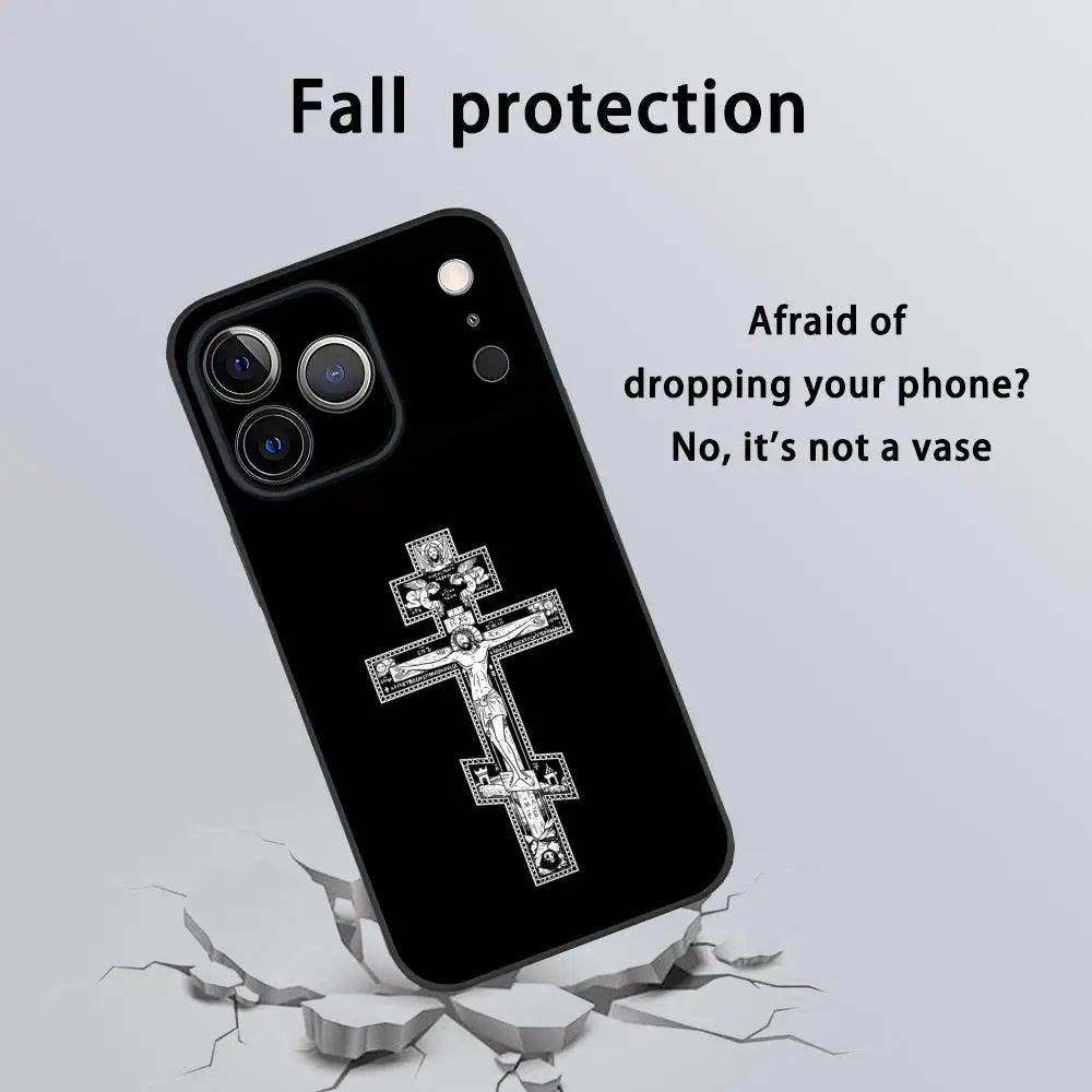 Simple Orthodox Cross Phone Case For IPhone 17 16 15 14 13 12 11 Pro Max Plus Mini Black Frosted Soft Shell Funda