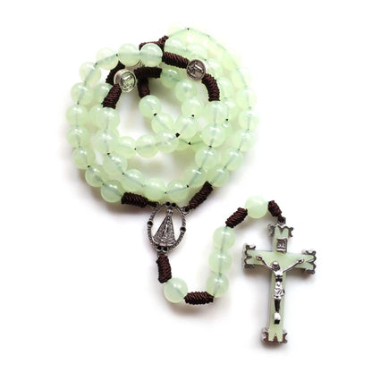10mm Acrylic Bead Rosary Necklace Vintage Weave Catholic Religious Cross Jesus Pendant Necklaces for Men Women Jewelry Charm