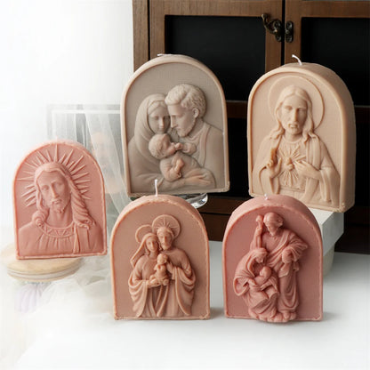 Catholic Family of Three Silicone Candle Mold Jesus Virgin Mary Figurine Resin Molds Religious Gypsum Ornaments Making Supplies