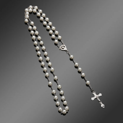 Vintage Rosary Beads Chain Cross Necklace Handmade Quality  Glass Bead Catholic Rosary Religious Crucifix Pendants Necklace