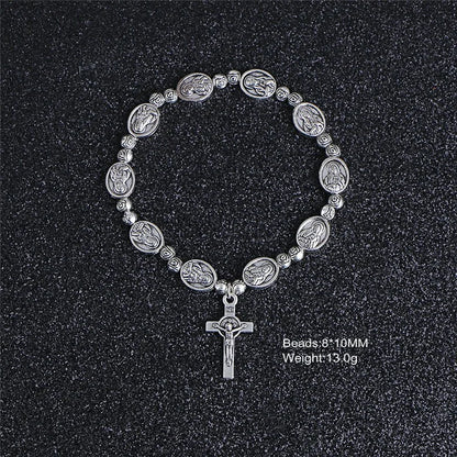 Handmade Rosary Bracelet Elasticated Metal   Round Rose Alloy Beads Catholic Saints Images Prayer  Car Ornament