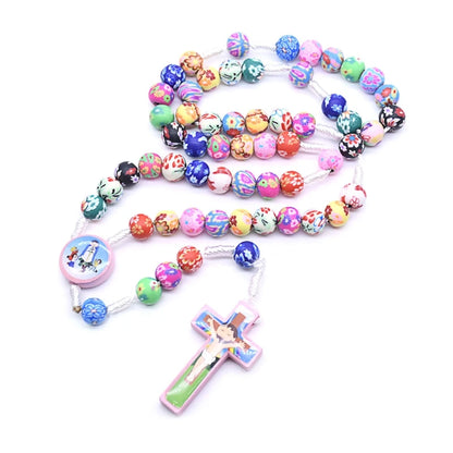 Rosary Necklace Catholic Rose  Beads Religion Long Chain Children Jewelry Charm Gifts DropShipping
