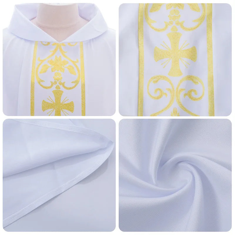 Halloween Costume Monk Church Priest Cape Cross Print Robe Dress Jesus Religion Christ Minister Clergy Men Gown Cloak for Adult