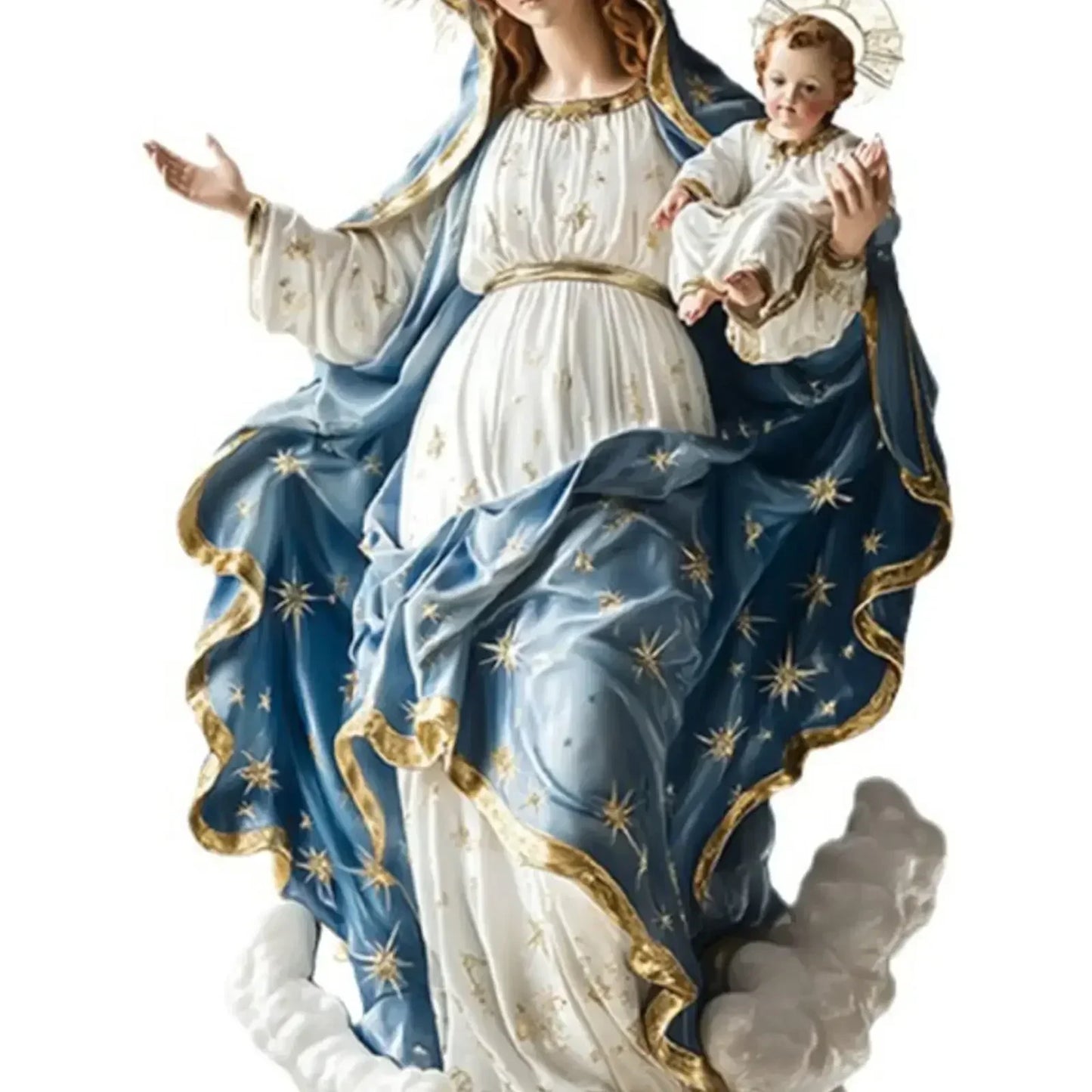 DChristmas Nativity Blessed Mary Figurine With Child Jesus Tabletop Decorative Statue