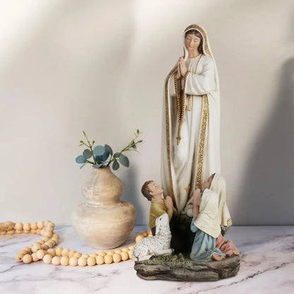 12 Handcrafted Fatima Virgin Mary Statue with Kids, Blessed Catholic Home Decor