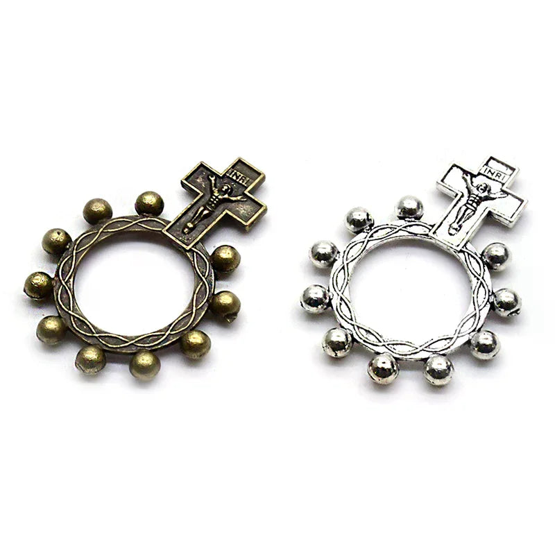 Vintage Metal Cross Rosary Ring Anello Preghiera Religious Catholic Ring Jewelry Accessries Gifts
