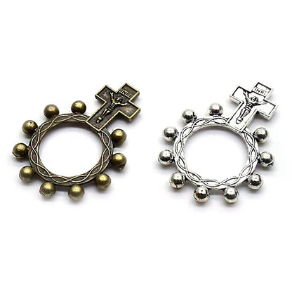 Vintage Metal Cross Rosary Ring Anello Preghiera Religious Catholic Ring Jewelry Accessries Gifts