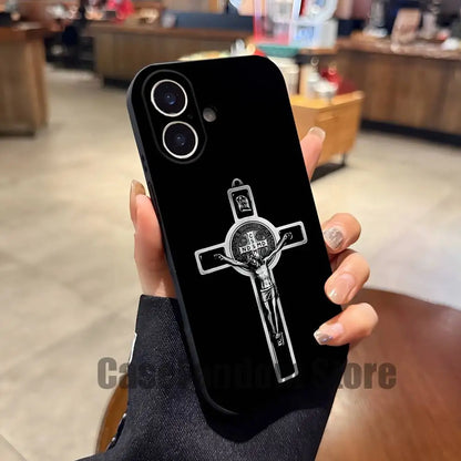 Orthodox Cross Icon Jesus God Phone Case For iPhone 17,16,15,14,13,12,11,Pro,Max,Plus Black Shockproof Soft Cover
