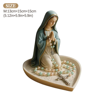 Virgin Mary Rosary Holder,Elegant Our Lady Prayer Rosary Box Religious Gift Catholic Gift, Mary And Jesus Heart Statue Tray