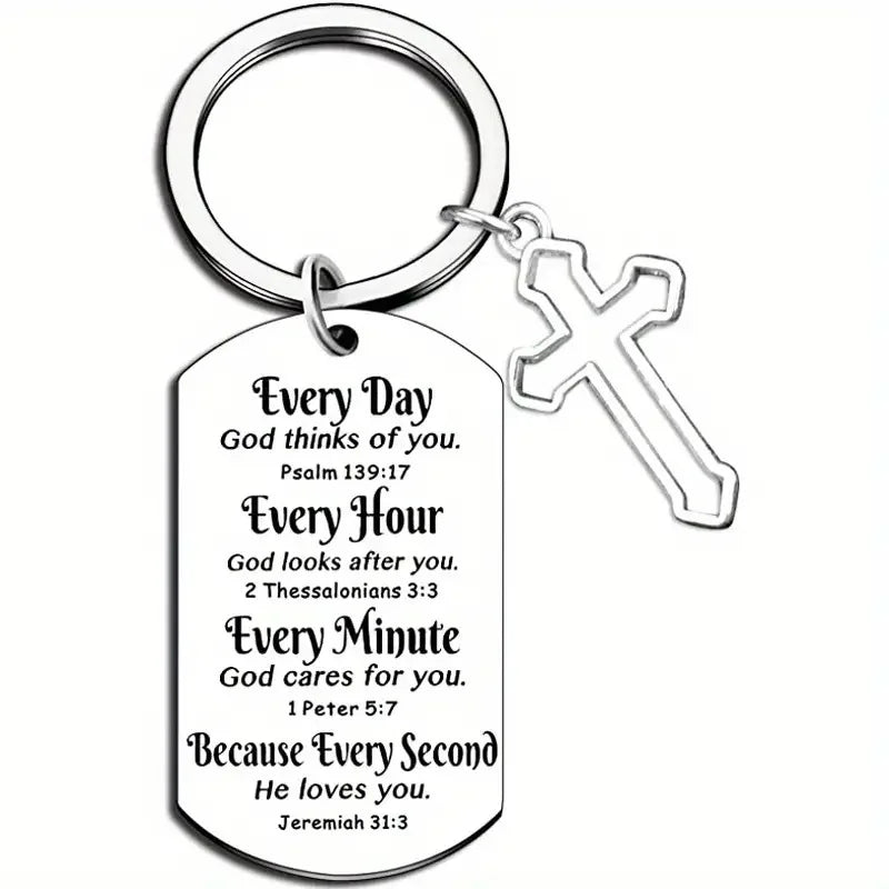 Stainless Steel Cross Keychain Christian Jewelry Religious Gifts For Friends Family Faith Based Gift Ideas Bible Accessories