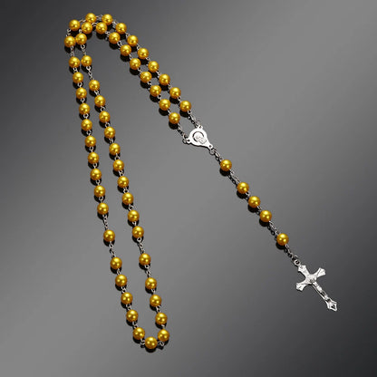 Vintage Rosary Beads Chain Cross Necklace Handmade Quality  Glass Bead Catholic Rosary Religious Crucifix Pendants Necklace