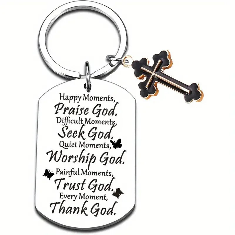 Stainless Steel Cross Keychain Christian Jewelry Religious Gifts For Friends Family Faith Based Gift Ideas Bible Accessories