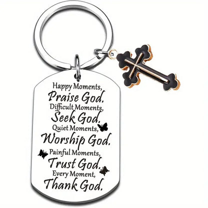 Stainless Steel Cross Keychain Christian Jewelry Religious Gifts For Friends Family Faith Based Gift Ideas Bible Accessories