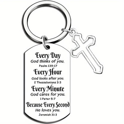 Stainless Steel Cross Keychain Christian Jewelry Religious Gifts For Friends Family Faith Based Gift Ideas Bible Accessories