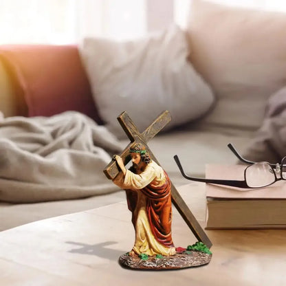 Jesus on The Way To Calvary Jesus Cross Statue Realistic Resin Christ Figure Waterproof Handmade Catholic Religious Accessories