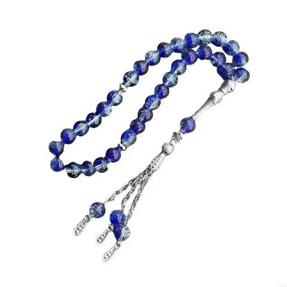Handmade 33 Beads Muslims Rosary Ice Cracked Glass Tasbih with Tassels Pendant for Daily Prayers and Meditation Supply