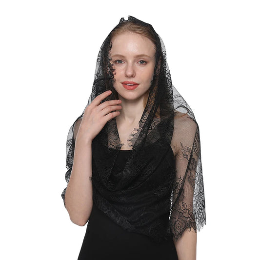 White Women Spanish Mantilla Lace Catholic Veil Chapel Scarf for Church Shawl Head Covering Scarf Mass Shawl Muslim Woman Veil