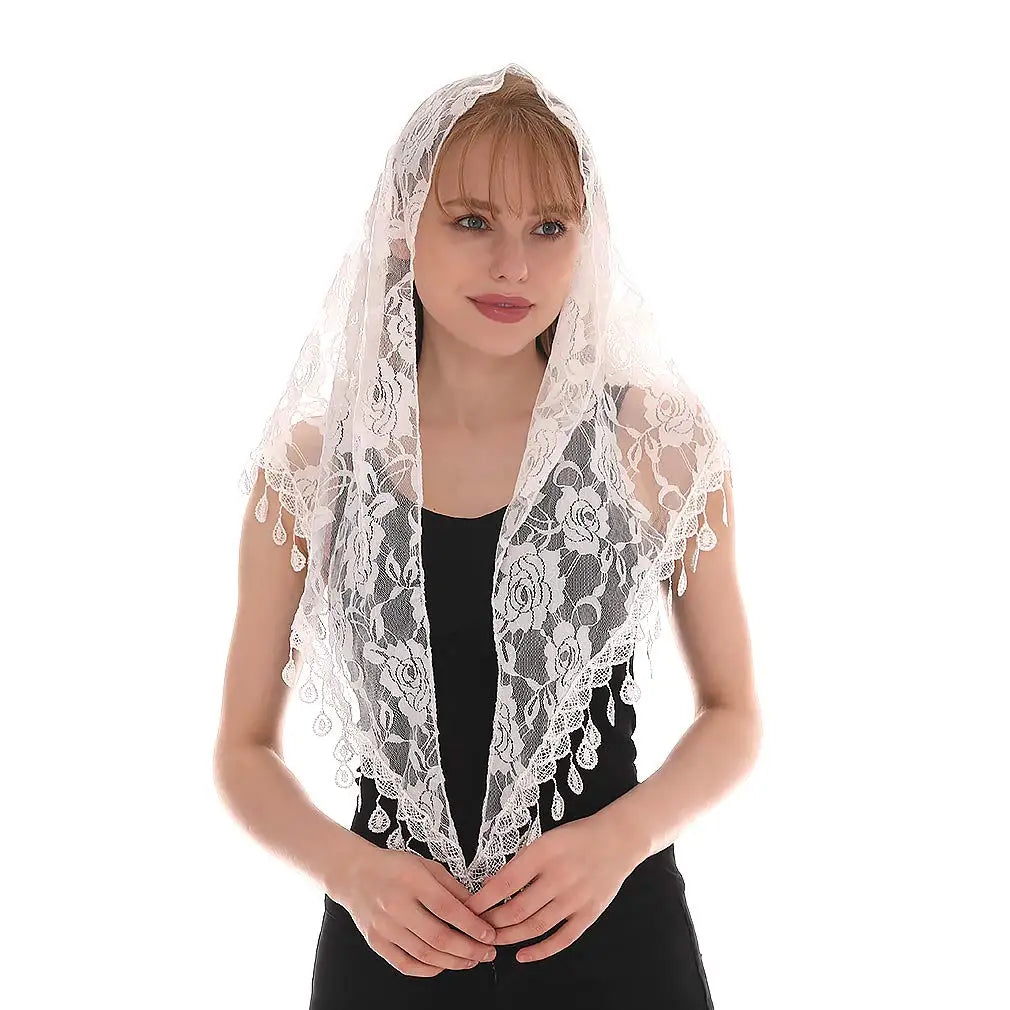 White Women Spanish Mantilla Lace Catholic Veil Chapel Scarf for Church Shawl Head Covering Scarf Mass Shawl Muslim Woman Veil