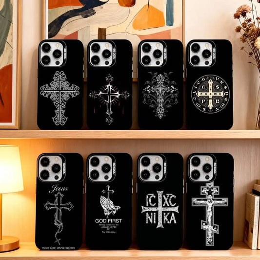 Orthodox Christian Cross Icon   Phone Case For iPhone17,16,15,14,13,12,11 Plus,Pro Max Black Candy silver phone case