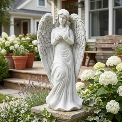 Standing Angel Statues for Garden 18.9 Inch Outdoor Garden Decor in White Religious Blessed Catholic Magnesium Oxide Stone Scul