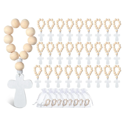 New 36Pcs Wooden Rosary Rosary Beads with White Mesh Bags for Baptism First Communion Confirmation Baby Shower Bridal Shower