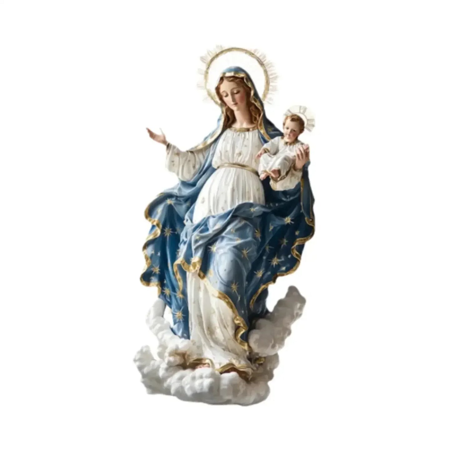 DChristmas Nativity Blessed Mary Figurine With Child Jesus Tabletop Decorative Statue