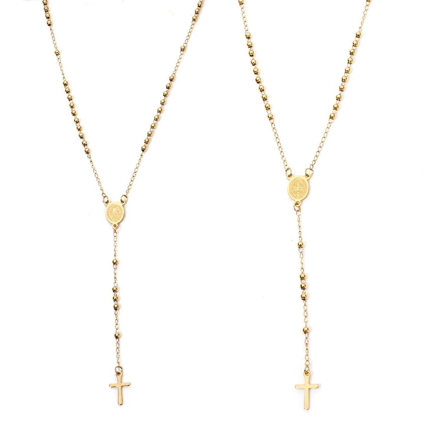 1 Piece Religious 304 Stainless Steel Prayer Beads Rosary Necklace Cross Pendant For Women Jewelry Gifts 52cm(20.5") long