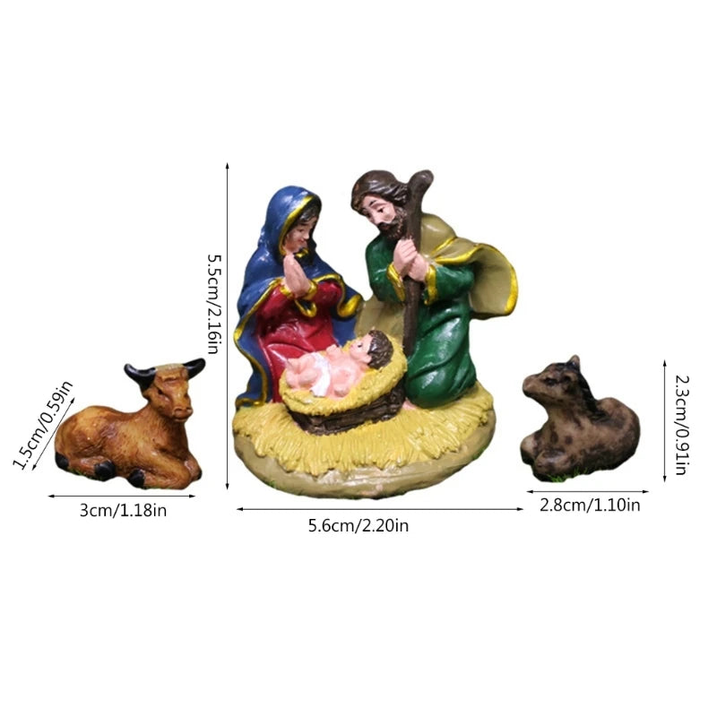 Religious Resin Christmas Nativity Statue Catholic  Figurines Set Small Resin Figures for Indoor and Outdoor Decorations