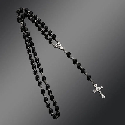 Vintage Rosary Beads Chain Cross Necklace Handmade Quality  Glass Bead Catholic Rosary Religious Crucifix Pendants Necklace