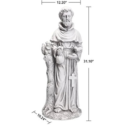 31 Inch Saint Francis of Assisi Garden Statue Magnesium Oxide Stone Grey Outdoor Yard Decor for Lawn Patio Catholic Christian G