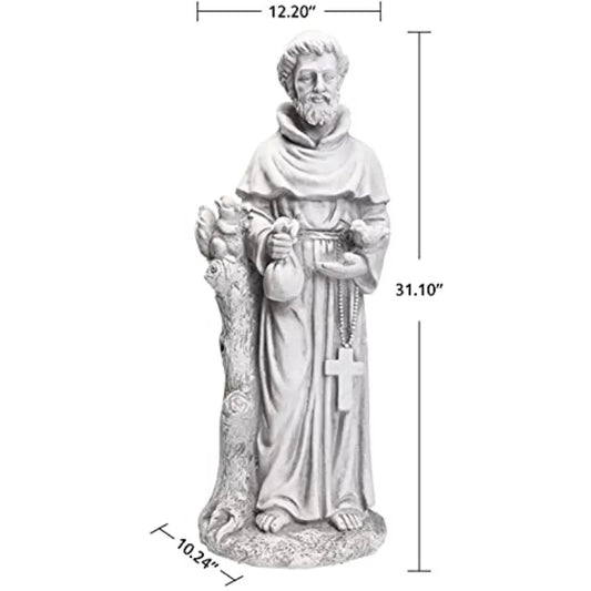 31 Inch Saint Francis of Assisi Garden Statue Magnesium Oxide Stone Grey Outdoor Yard Decor for Lawn Patio Catholic Christian G