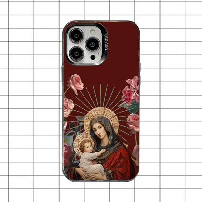 Virgin Mary Jesus Heart Phone Case For iPhone 16,15,14,13,12,11,8,7,Pro,Max,Plus,Mini,XS,SE Anti Fall Black Matte Hard