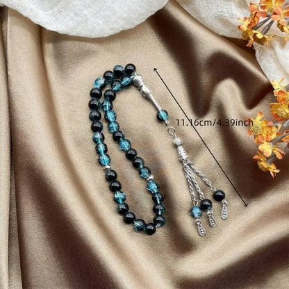 Handmade 33 Beads Muslims Rosary Ice Cracked Glass Tasbih with Tassels Pendant for Daily Prayers and Meditation Supply