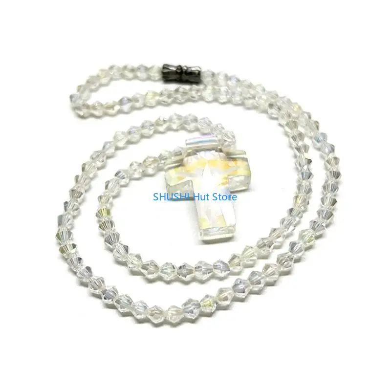 Crystal Bead Rosary Necklace Bead Chain Pendant Ornament D57B