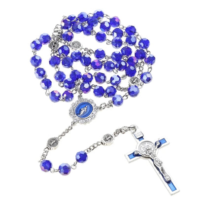 10mm Acrylic Bead Rosary Necklace Vintage Weave Catholic Religious Cross Jesus Pendant Necklaces for Men Women Jewelry Charm