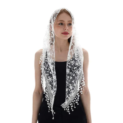 White Women Spanish Mantilla Lace Catholic Veil Chapel Scarf for Church Shawl Head Covering Scarf Mass Shawl Muslim Woman Veil
