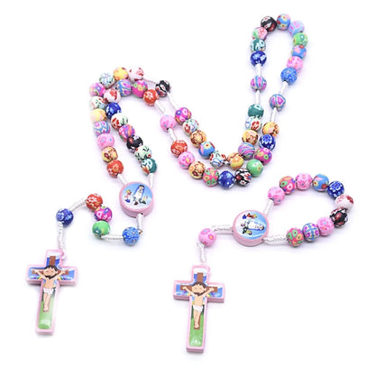 Rosary Necklace Catholic Rose  Beads Religion Long Chain Children Jewelry Charm Gifts DropShipping