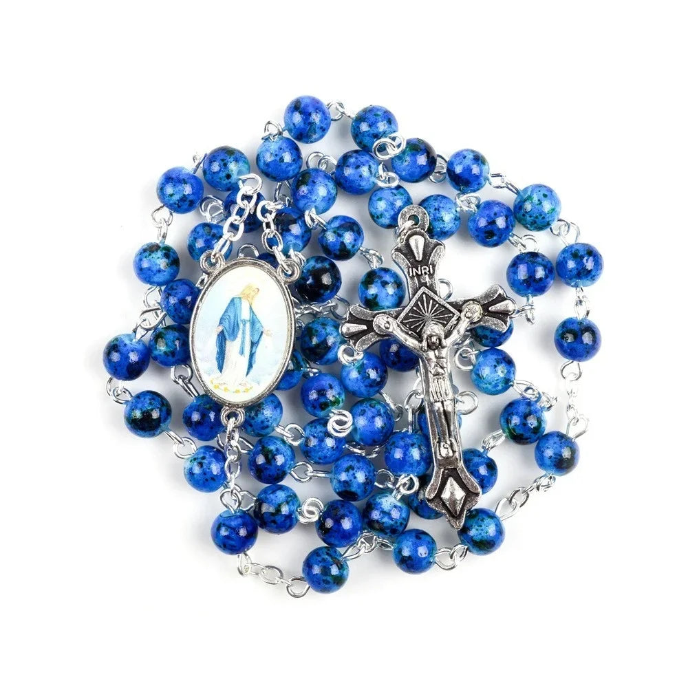 6mm Acrylic Glass Beads Rosary Necklace with Pearl Our Father Beads with Virgin Mary Boys and Girls