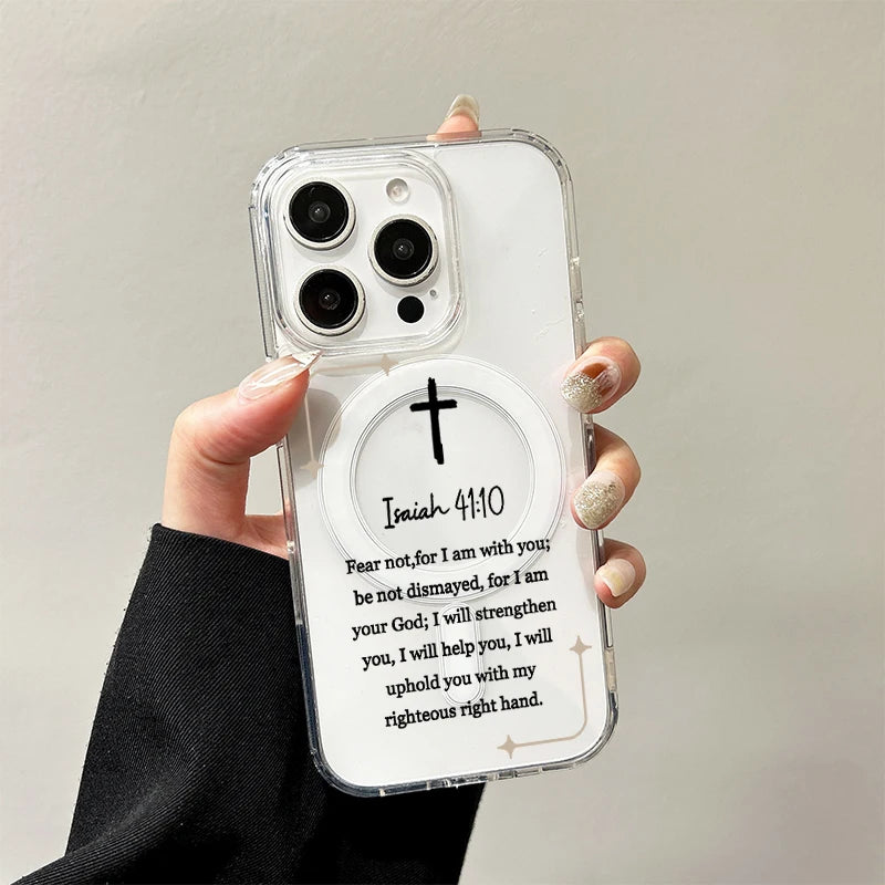 Christian Wireless Charging Case for iPhone 17 Air 16 E 15 14 Plus 13 12 Mini 11 Pro Max Transparent Silicone Religion Cover