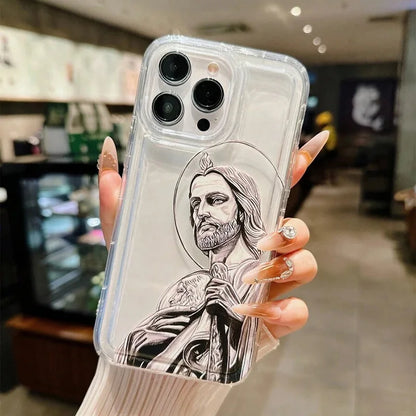 Saint Jesus Print Clear Phone Case For IPhone 16 16E 15 14 13 11 12 Pro Max X XS XR 7 8 16 Plus SE2020 Shockproof Soft TPU Cover