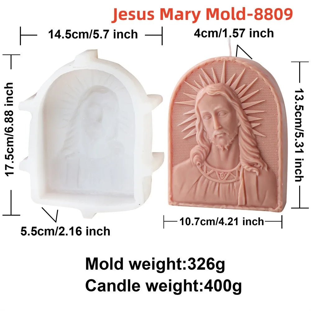 Catholic Family of Three Silicone Candle Mold Jesus Virgin Mary Figurine Resin Molds Religious Gypsum Ornaments Making Supplies