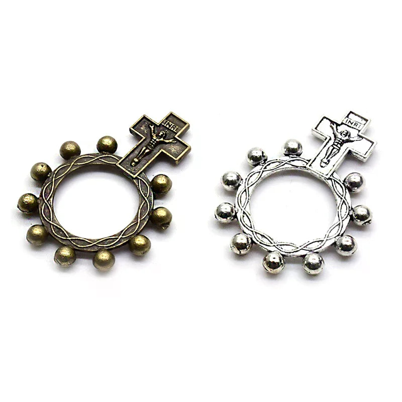 Vintage Metal Cross Rosary Ring Anello Preghiera Religious Catholic Ring Jewelry Accessries Gifts