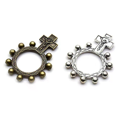 Vintage Metal Cross Rosary Ring Anello Preghiera Religious Catholic Ring Jewelry Accessries Gifts