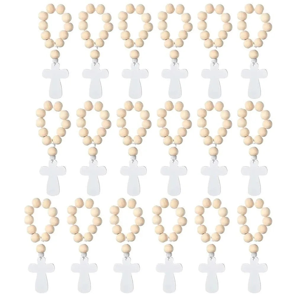 Wooden Cross Pendant Wooden Rosary White Mesh Bags With Crosses Pendants Catholic Rosary Prayer Rosary Beads
