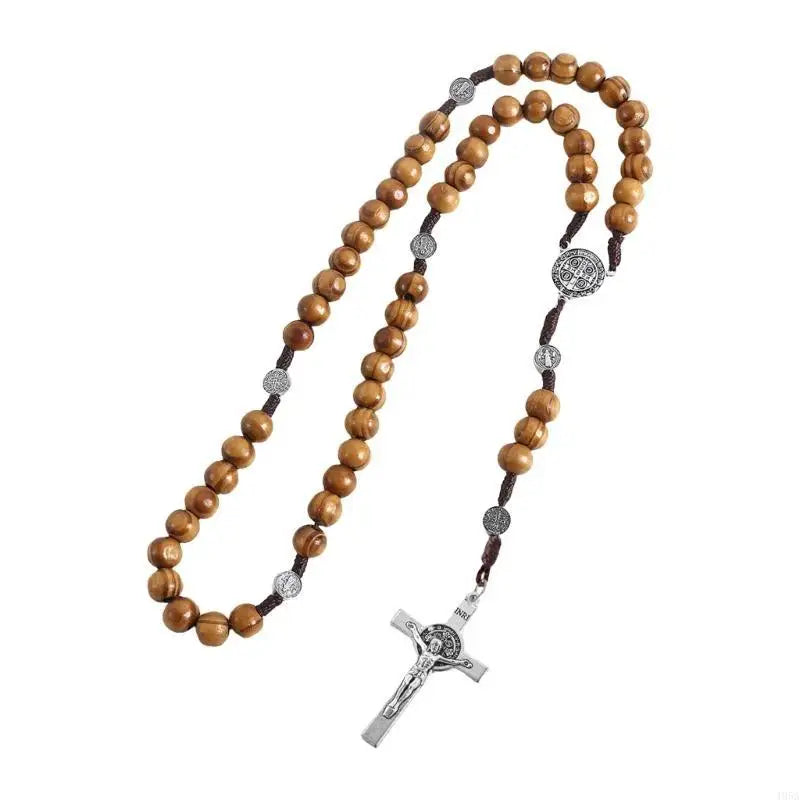 Braided Beads Chain Rosary Necklace with Pardon Crucifix Crosses Medals Pendant Christians Religious Communion Gift