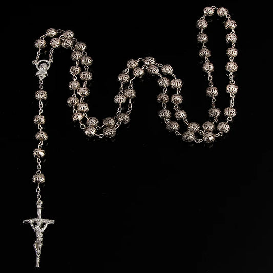 8mm yellow gold rosary necklace. Star Maria Christ's cross necklace. Jesus Christ Cross Pendant Chain Gift Jewelry Wholesale