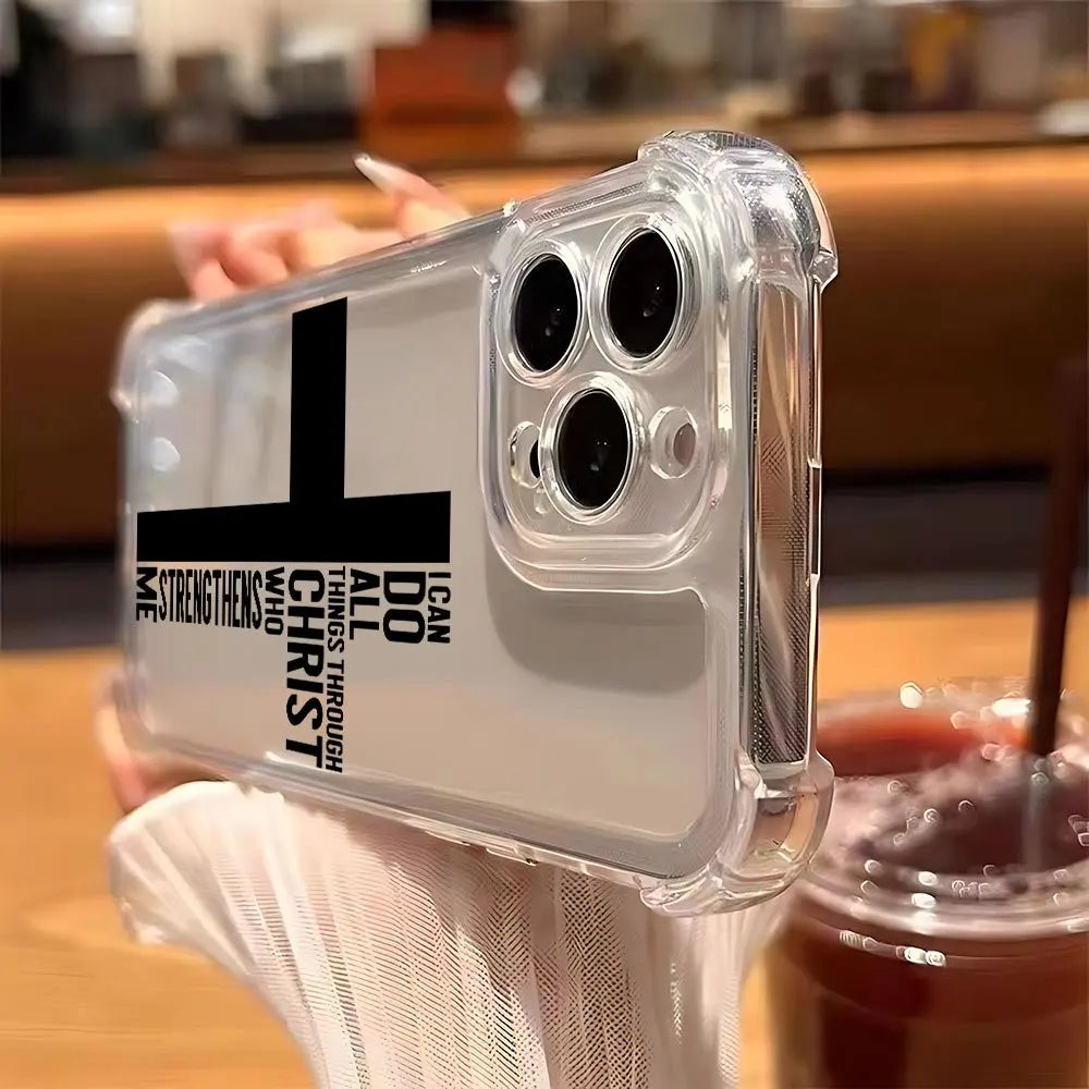 Bible Cross Transparent Anti Drop Phone Case Suitable for iPhone 17 16 15 14 13 12 11 Pro/Max/Plus Anti Shock Back Cover
