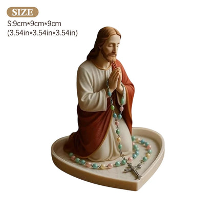 Virgin Mary Rosary Holder,Elegant Our Lady Prayer Rosary Box Religious Gift Catholic Gift, Mary And Jesus Heart Statue Tray