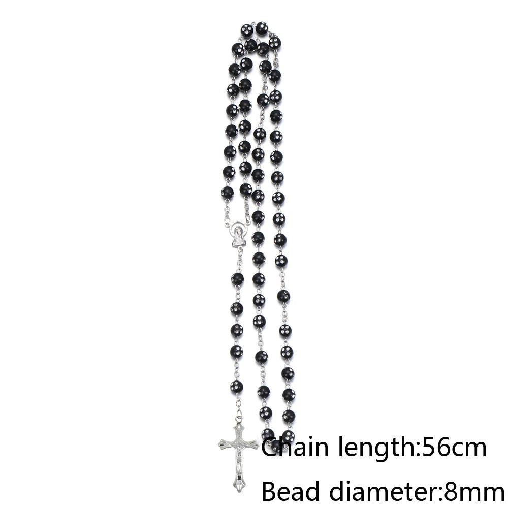 New Fashion Handmade Round Glass Bead Catholic Rosary Quality Bead Cross Necklace Beads Cross Religious Pendants Necklace