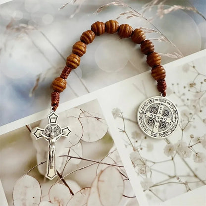 Vintage Saint Benedict Medal Prayer Alloy Wooden Prayer Beads Blessing Handmade Saint Benedict Rosary Catholic Prayer